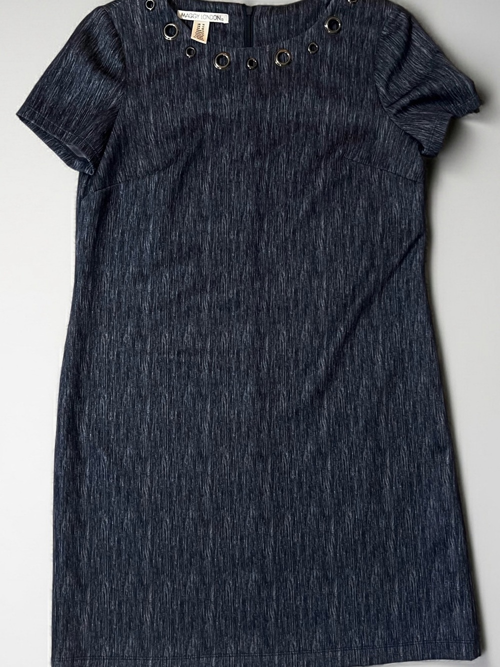 Maggy London Navy Eyelet-Detail Midi Sheath Dress